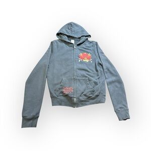 Ed Hardy Love Heart Zip-Up Hoodie | Gray | Size M | NWOT (Flaw) Y2K
